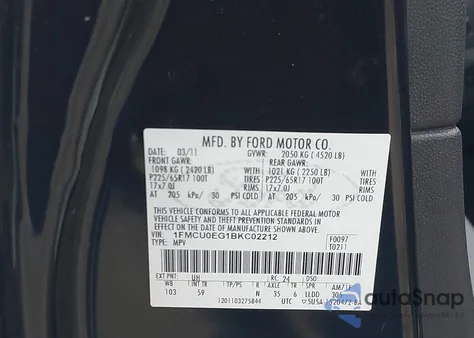 2011 Ford Escape Limited из США, поврежденный, VIN 1FMCU0EG1BKC02212